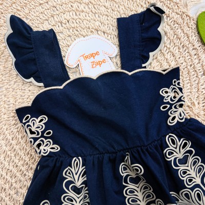 Vestido em Lese de Plantinhas - Marinho